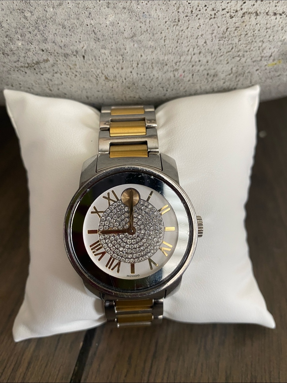Movado Bold Two-Tone Silver and Gold Crystal Dial Watch